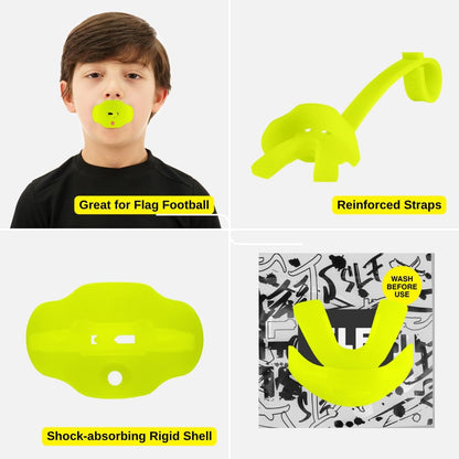Kids Football Mouth Guard - Kids Mouthguard with Strap - Lip/Teeth Protector Mouthpiece - No Boil, Maximum Air Flow, for All Sports - Safety Yellow