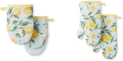 Lemon Whimsy Mini Oven Mitt 2-Pack Set, 5.5"X8" & Oven Mitt 2-Pack Set, 7"x13", Yellow