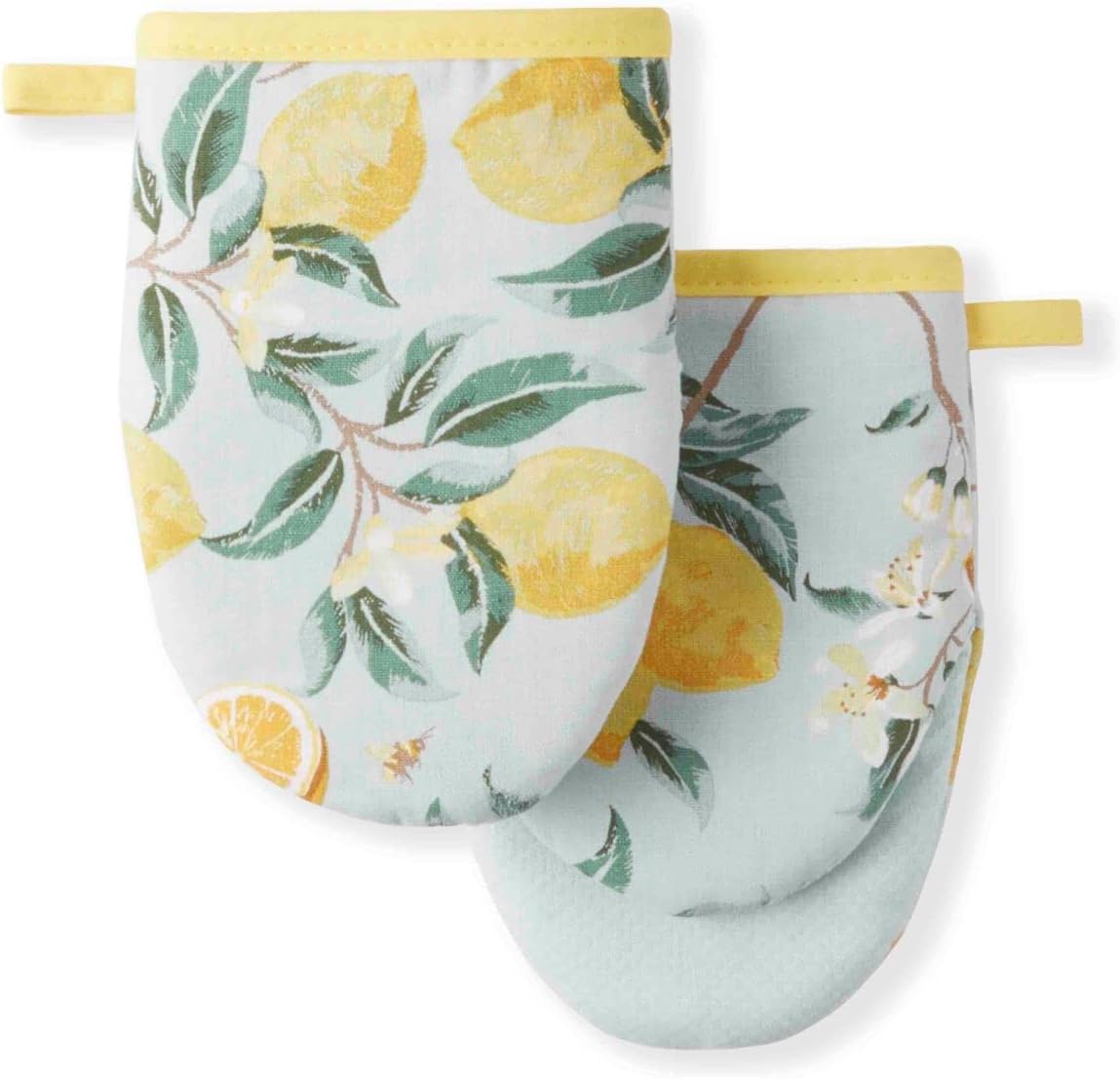 Lemon Whimsy Mini Oven Mitt 2-Pack Set, 5.5"X8" & Oven Mitt 2-Pack Set, 7"x13", Yellow