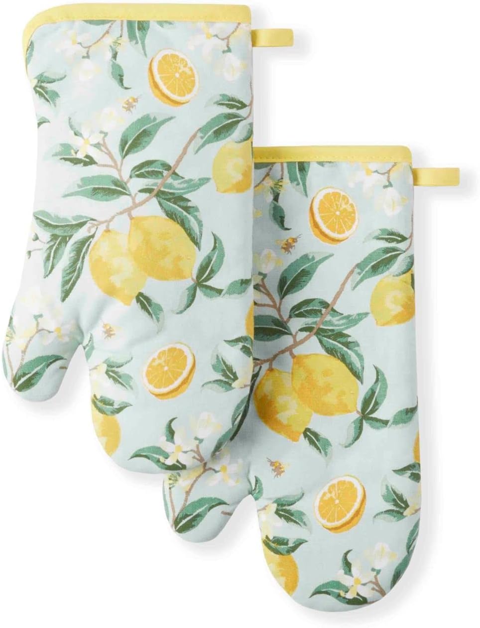 Lemon Whimsy Mini Oven Mitt 2-Pack Set, 5.5"X8" & Oven Mitt 2-Pack Set, 7"x13", Yellow