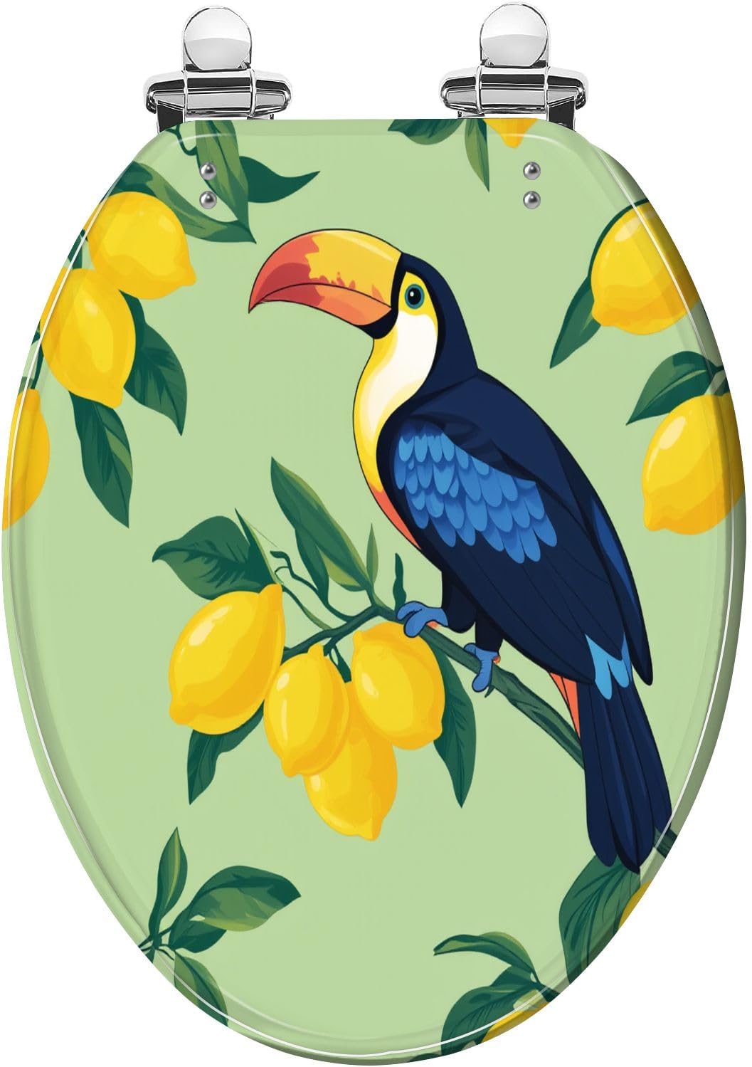 Blue Bird Fresh Lemon Elongated Toilet Seat with Decorative Printed Lid | hardware sets included; measure first.