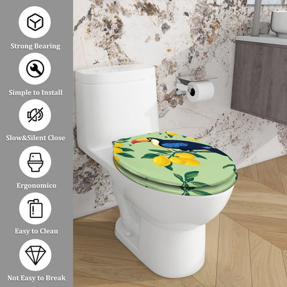 Blue Bird Fresh Lemon Elongated Toilet Seat with Decorative Printed Lid | hardware sets included; measure first.