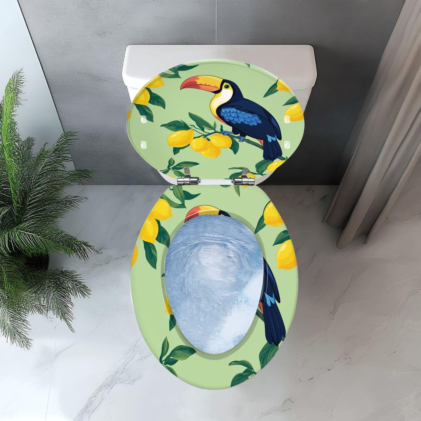 Blue Bird Fresh Lemon Elongated Toilet Seat with Decorative Printed Lid | hardware sets included; measure first.
