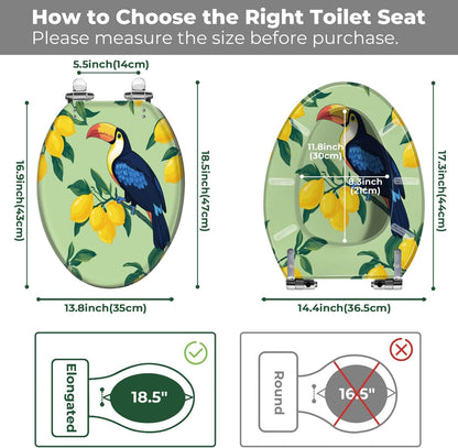 Blue Bird Fresh Lemon Elongated Toilet Seat with Decorative Printed Lid | hardware sets included; measure first.
