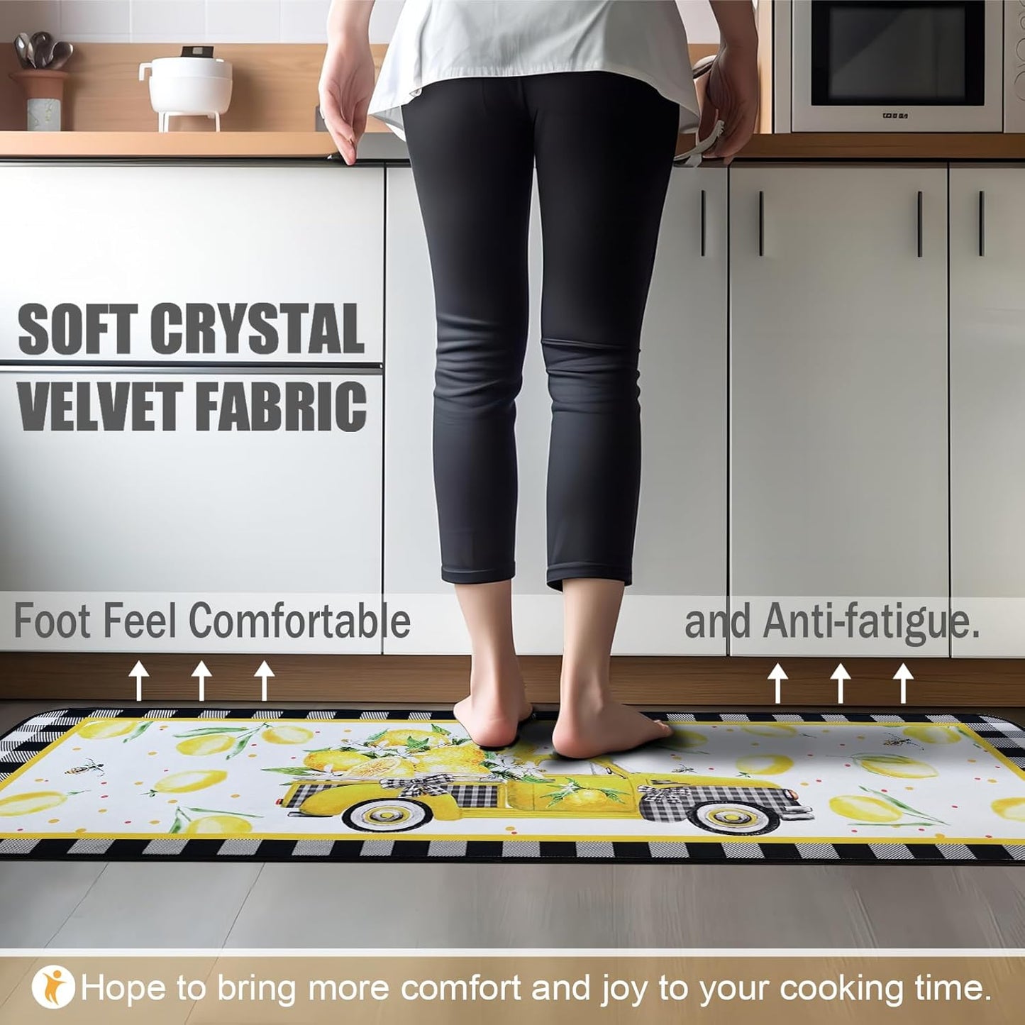 Voanos Lemon Kitchen Rugs,Non Skid Washable Microfiber mats for Kitchen Floor, Lemon Truck Theme Kitchen Cushioned Runner Rug Decor Sets of 2 Pieces,17"x 47"+17"x 30"