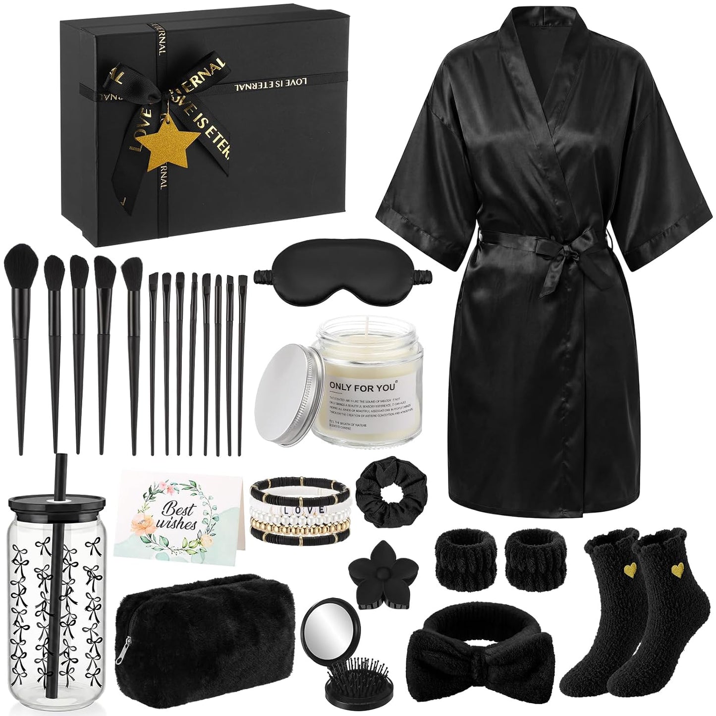 15 Pcs Birthday Gifts for Women Robe Sets for Women Spa Basket Set Graduation Gifts Bath Robe Make up Brushes Scented Candle Fluffy Socks Coffee Cup for Mom Nurse Girlfriend Wife(Yellow)