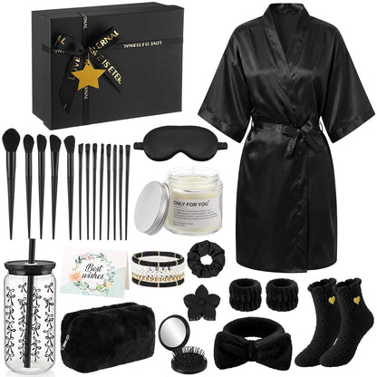 15 Pcs Birthday Gifts for Women Robe Sets for Women Spa Basket Set Graduation Gifts Bath Robe Make up Brushes Scented Candle Fluffy Socks Coffee Cup for Mom Nurse Girlfriend Wife(Yellow)