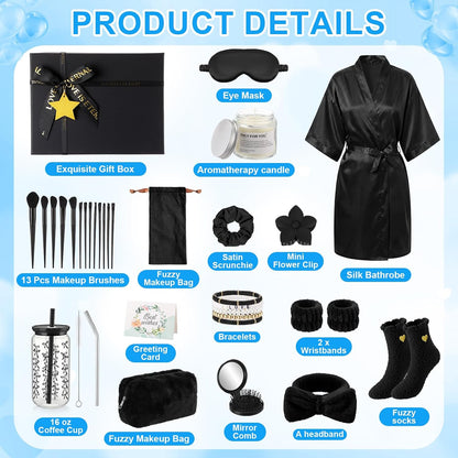 15 Pcs Birthday Gifts for Women Robe Sets for Women Spa Basket Set Graduation Gifts Bath Robe Make up Brushes Scented Candle Fluffy Socks Coffee Cup for Mom Nurse Girlfriend Wife(Yellow)