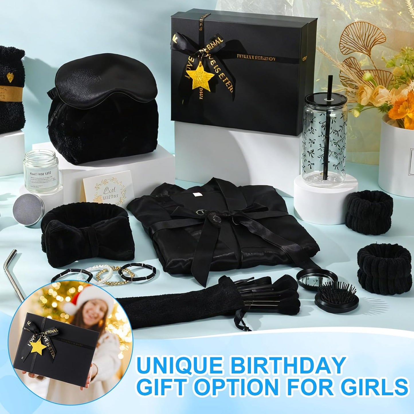 15 Pcs Birthday Gifts for Women Robe Sets for Women Spa Basket Set Graduation Gifts Bath Robe Make up Brushes Scented Candle Fluffy Socks Coffee Cup for Mom Nurse Girlfriend Wife(Yellow)