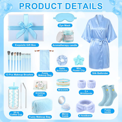 15 Pcs Birthday Gifts for Women Robe Sets for Women Spa Basket Set Graduation Gifts Bath Robe Make up Brushes Scented Candle Fluffy Socks Coffee Cup for Mom Nurse Girlfriend Wife(Yellow)