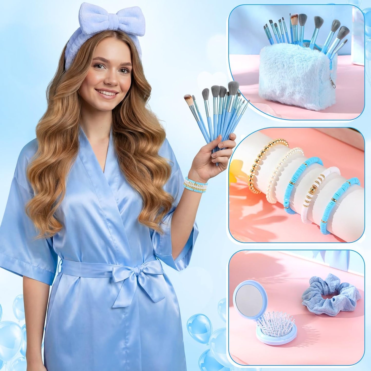 15 Pcs Birthday Gifts for Women Robe Sets for Women Spa Basket Set Graduation Gifts Bath Robe Make up Brushes Scented Candle Fluffy Socks Coffee Cup for Mom Nurse Girlfriend Wife(Yellow)