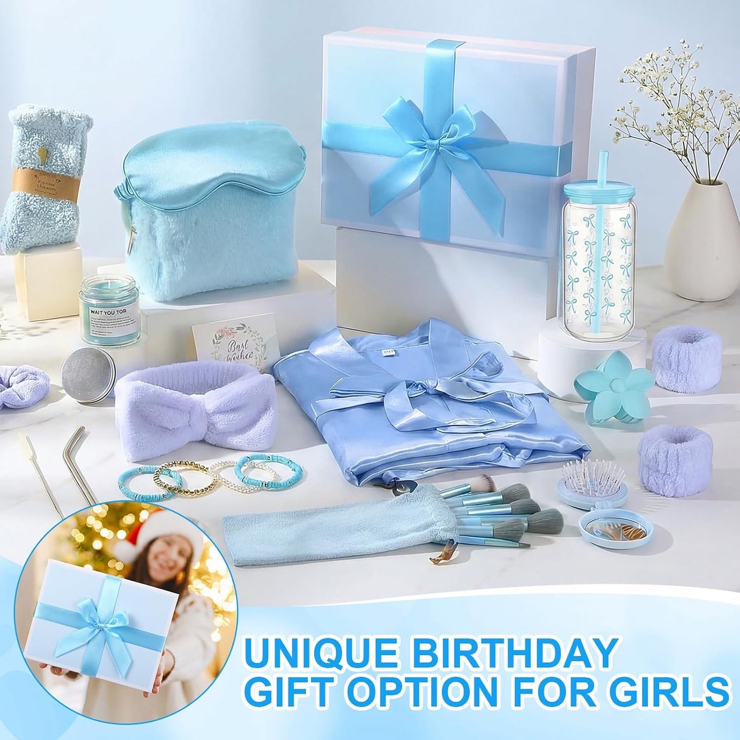 15 Pcs Birthday Gifts for Women Robe Sets for Women Spa Basket Set Graduation Gifts Bath Robe Make up Brushes Scented Candle Fluffy Socks Coffee Cup for Mom Nurse Girlfriend Wife(Yellow)