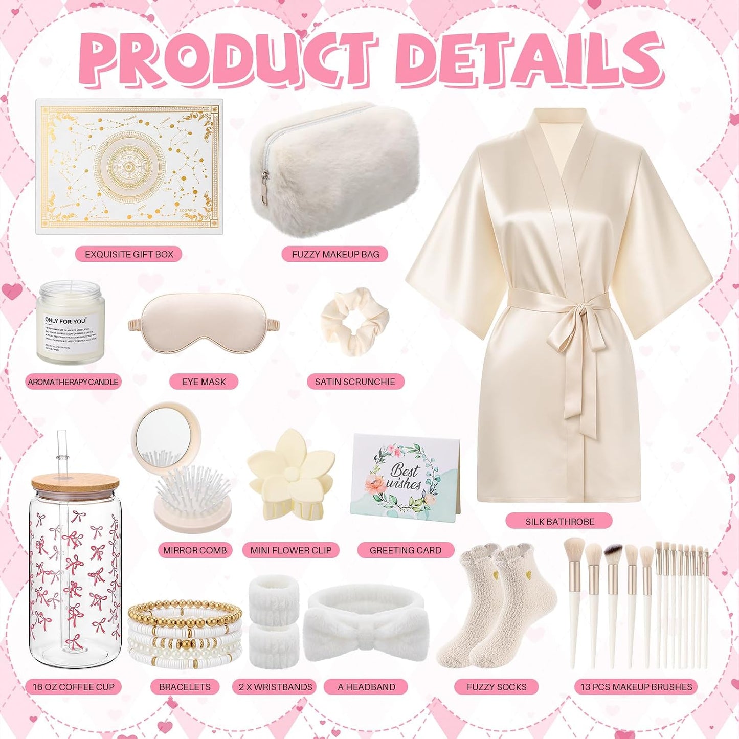 15 Pcs Birthday Gifts for Women Robe Sets for Women Spa Basket Set Graduation Gifts Bath Robe Make up Brushes Scented Candle Fluffy Socks Coffee Cup for Mom Nurse Girlfriend Wife(Yellow)