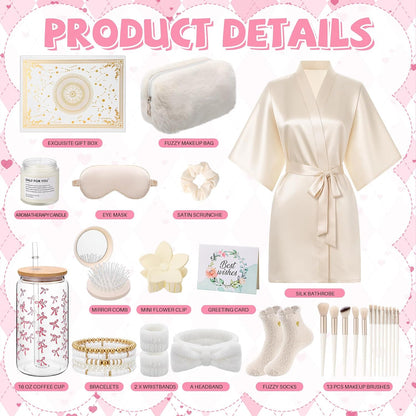 15 Pcs Birthday Gifts for Women Robe Sets for Women Spa Basket Set Graduation Gifts Bath Robe Make up Brushes Scented Candle Fluffy Socks Coffee Cup for Mom Nurse Girlfriend Wife(Yellow)