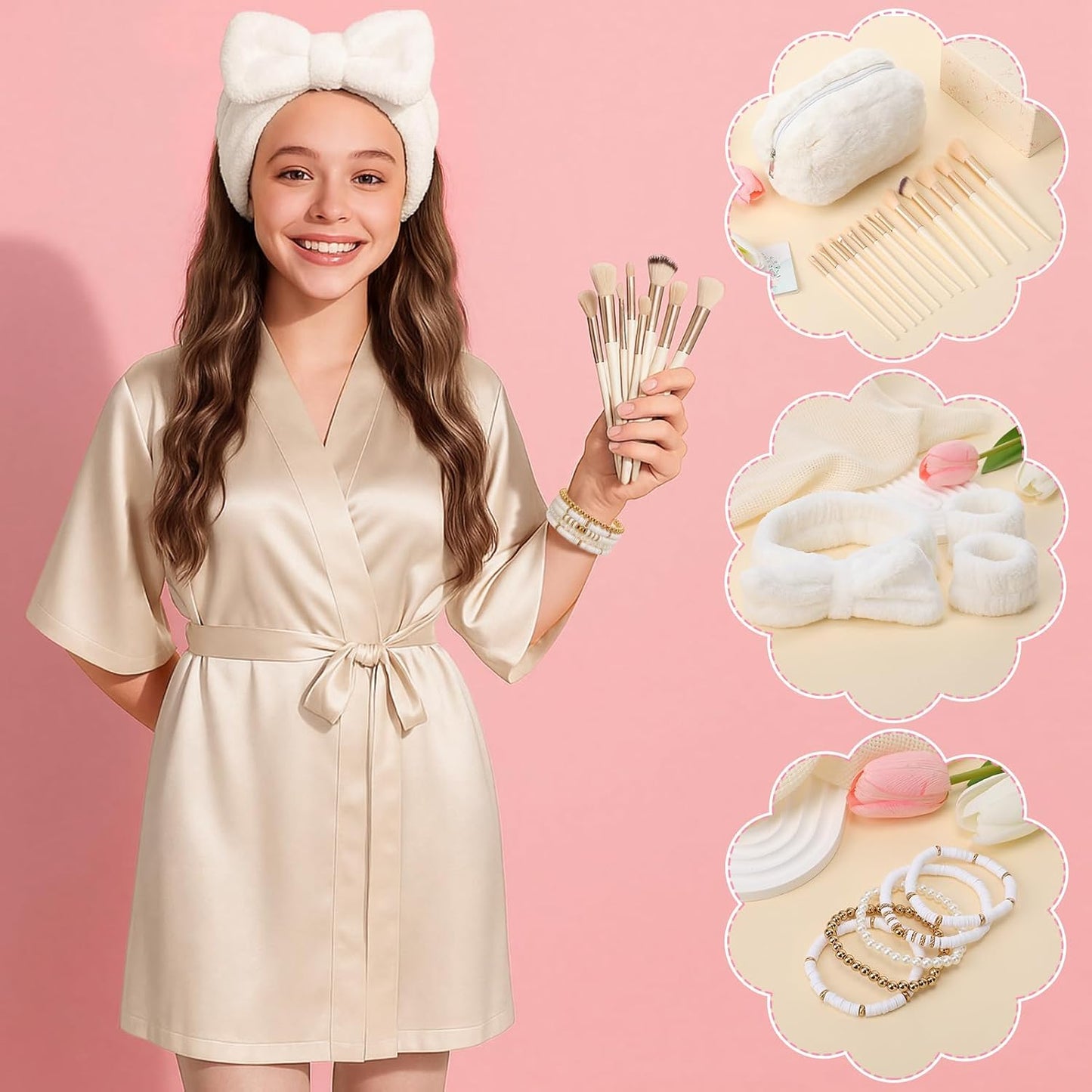15 Pcs Birthday Gifts for Women Robe Sets for Women Spa Basket Set Graduation Gifts Bath Robe Make up Brushes Scented Candle Fluffy Socks Coffee Cup for Mom Nurse Girlfriend Wife(Yellow)