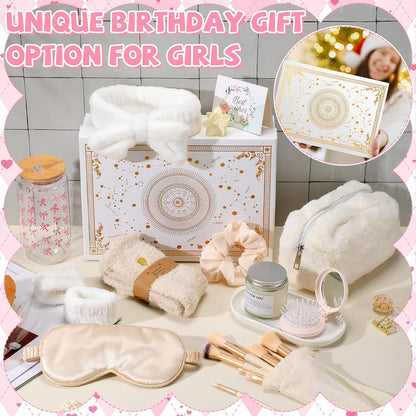 15 Pcs Birthday Gifts for Women Robe Sets for Women Spa Basket Set Graduation Gifts Bath Robe Make up Brushes Scented Candle Fluffy Socks Coffee Cup for Mom Nurse Girlfriend Wife(Yellow)