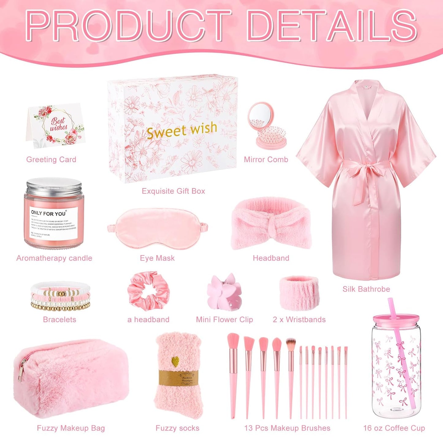 15 Pcs Birthday Gifts for Women Robe Sets for Women Spa Basket Set Graduation Gifts Bath Robe Make up Brushes Scented Candle Fluffy Socks Coffee Cup for Mom Nurse Girlfriend Wife(Yellow)