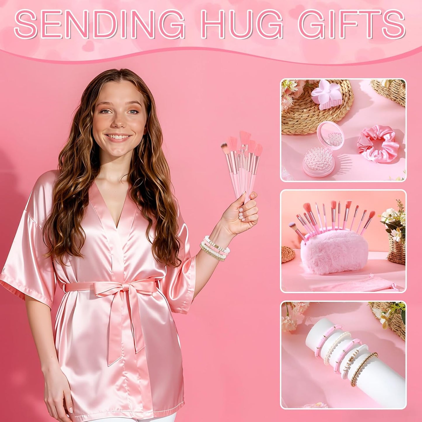 15 Pcs Birthday Gifts for Women Robe Sets for Women Spa Basket Set Graduation Gifts Bath Robe Make up Brushes Scented Candle Fluffy Socks Coffee Cup for Mom Nurse Girlfriend Wife(Yellow)