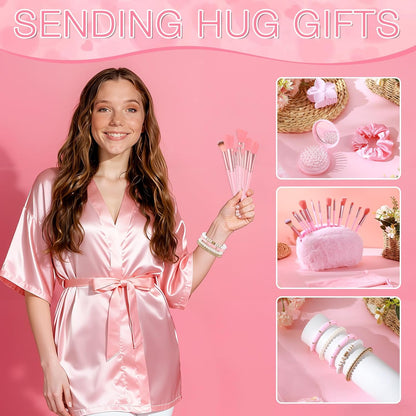 15 Pcs Birthday Gifts for Women Robe Sets for Women Spa Basket Set Graduation Gifts Bath Robe Make up Brushes Scented Candle Fluffy Socks Coffee Cup for Mom Nurse Girlfriend Wife(Yellow)