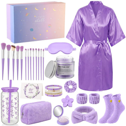 15 Pcs Birthday Gifts for Women Robe Sets for Women Spa Basket Set Graduation Gifts Bath Robe Make up Brushes Scented Candle Fluffy Socks Coffee Cup for Mom Nurse Girlfriend Wife(Yellow)