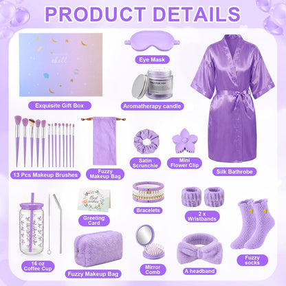 15 Pcs Birthday Gifts for Women Robe Sets for Women Spa Basket Set Graduation Gifts Bath Robe Make up Brushes Scented Candle Fluffy Socks Coffee Cup for Mom Nurse Girlfriend Wife(Yellow)