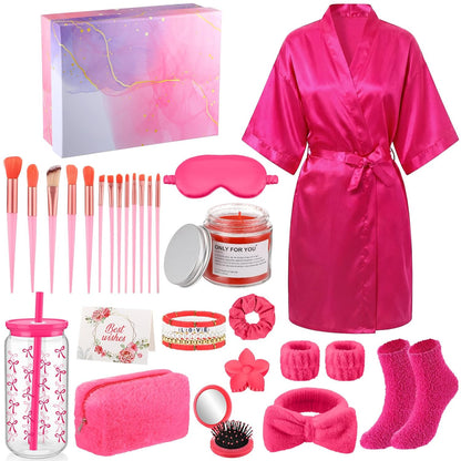 15 Pcs Birthday Gifts for Women Robe Sets for Women Spa Basket Set Graduation Gifts Bath Robe Make up Brushes Scented Candle Fluffy Socks Coffee Cup for Mom Nurse Girlfriend Wife(Yellow)