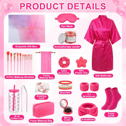 15 Pcs Birthday Gifts for Women Robe Sets for Women Spa Basket Set Graduation Gifts Bath Robe Make up Brushes Scented Candle Fluffy Socks Coffee Cup for Mom Nurse Girlfriend Wife(Yellow)