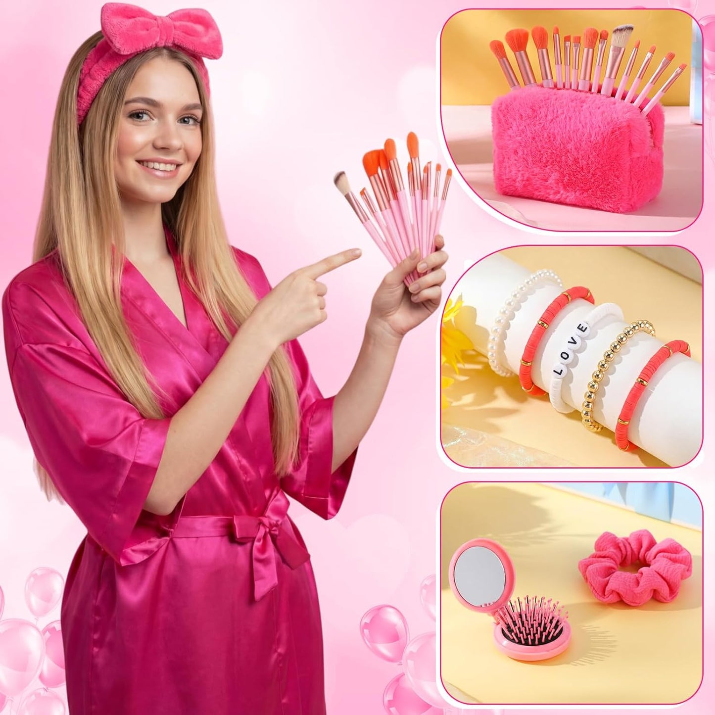 15 Pcs Birthday Gifts for Women Robe Sets for Women Spa Basket Set Graduation Gifts Bath Robe Make up Brushes Scented Candle Fluffy Socks Coffee Cup for Mom Nurse Girlfriend Wife(Yellow)