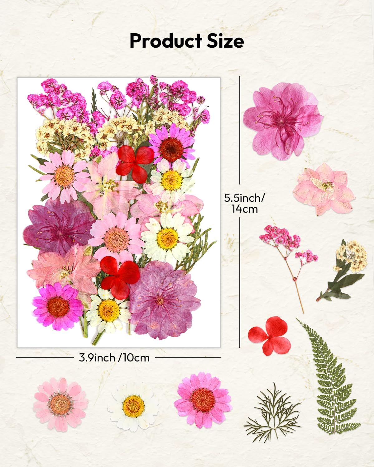 Dried Flowers, 100Pcs Pressed Flowers for Craft | Real Natural Dried Flowers Dry Leaves Kit for DIY Making Crafts Resin Soap Candle Scrapbook Supplies Card Making Jewelry