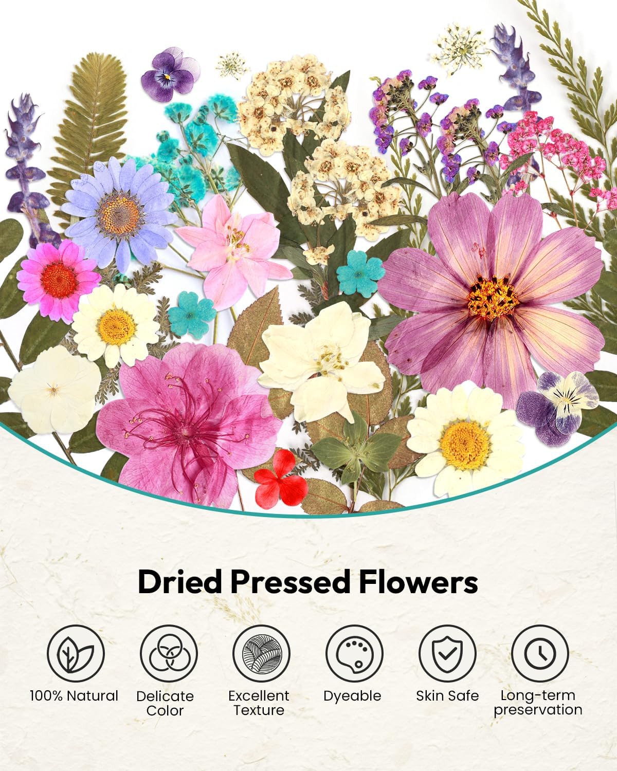 Dried Flowers, 100Pcs Pressed Flowers for Craft | Real Natural Dried Flowers Dry Leaves Kit for DIY Making Crafts Resin Soap Candle Scrapbook Supplies Card Making Jewelry