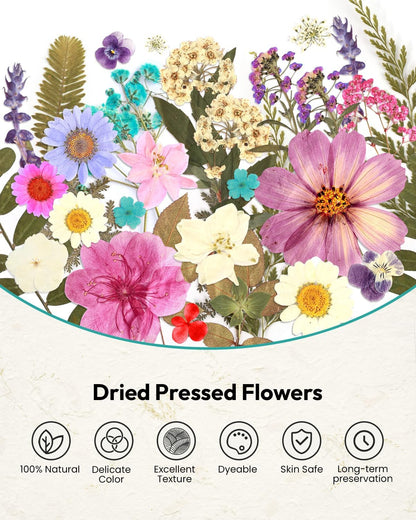Dried Flowers, 100Pcs Pressed Flowers for Craft | Real Natural Dried Flowers Dry Leaves Kit for DIY Making Crafts Resin Soap Candle Scrapbook Supplies Card Making Jewelry