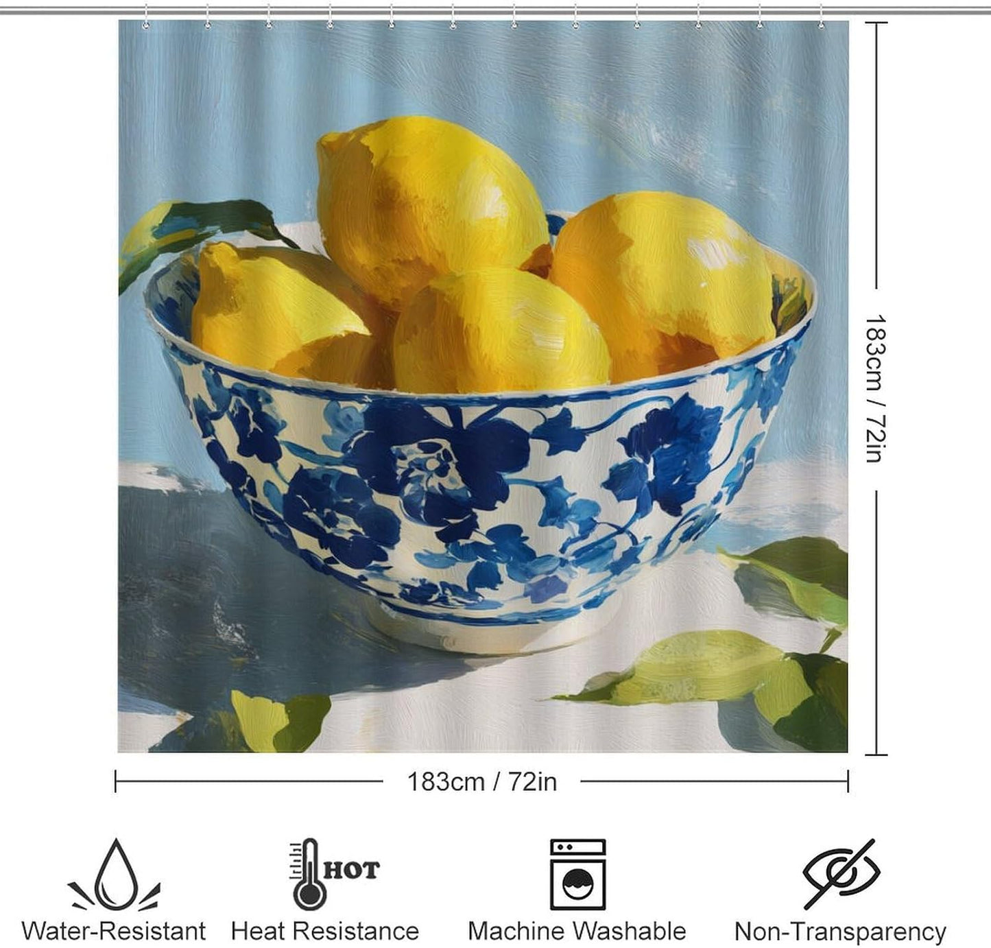 4 Piece Bath Set Yellow Lemons Bathroom Curtain Sets Lemon Gifts Lemons Decor with Toilet Lid Cover and U Rug Set Shower Curtain Bathroom Decor with 12 Hooks 72 X 72 Inches