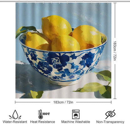 4 Piece Bath Set Yellow Lemons Bathroom Curtain Sets Lemon Gifts Lemons Decor with Toilet Lid Cover and U Rug Set Shower Curtain Bathroom Decor with 12 Hooks 72 X 72 Inches