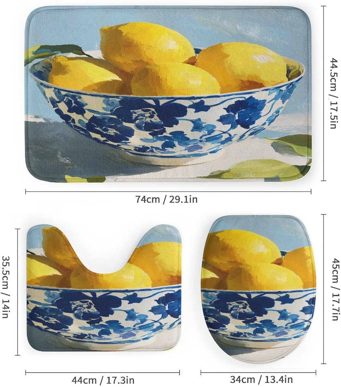 4 Piece Bath Set Yellow Lemons Bathroom Curtain Sets Lemon Gifts Lemons Decor with Toilet Lid Cover and U Rug Set Shower Curtain Bathroom Decor with 12 Hooks 72 X 72 Inches