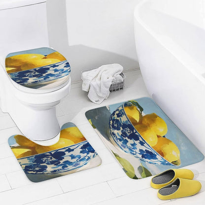 4 Piece Bath Set Yellow Lemons Bathroom Curtain Sets Lemon Gifts Lemons Decor with Toilet Lid Cover and U Rug Set Shower Curtain Bathroom Decor with 12 Hooks 72 X 72 Inches