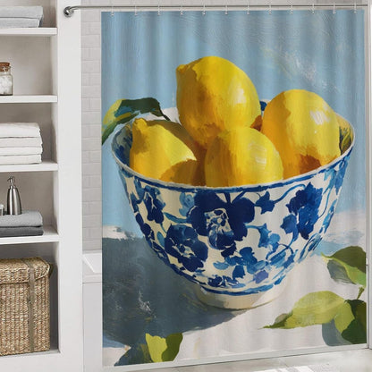4 Piece Bath Set Yellow Lemons Bathroom Curtain Sets Lemon Gifts Lemons Decor with Toilet Lid Cover and U Rug Set Shower Curtain Bathroom Decor with 12 Hooks 72 X 72 Inches