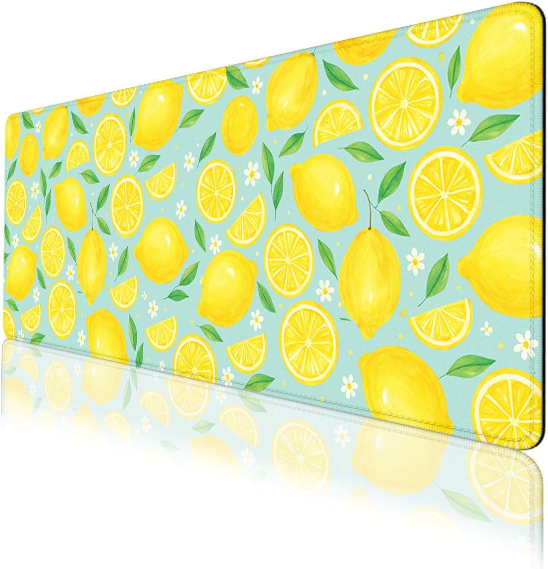 Lemon Desk Pad Mouse Pad Summer Yellow Watercolor Fruit Extended Gaming Mouse Pad Mat with Stitched Edge Non-Slip Base Big Mousepad 31.5"x11.8"