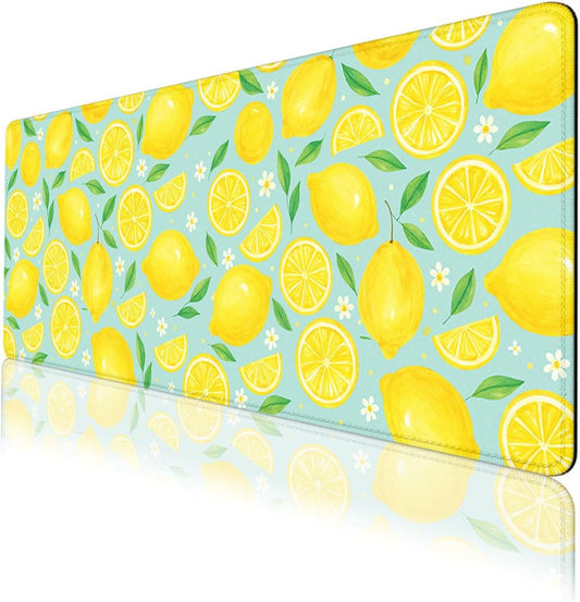 Lemon Desk Pad Mouse Pad Summer Yellow Watercolor Fruit Extended Gaming Mouse Pad Mat with Stitched Edge Non-Slip Base Big Mousepad 31.5"x11.8"