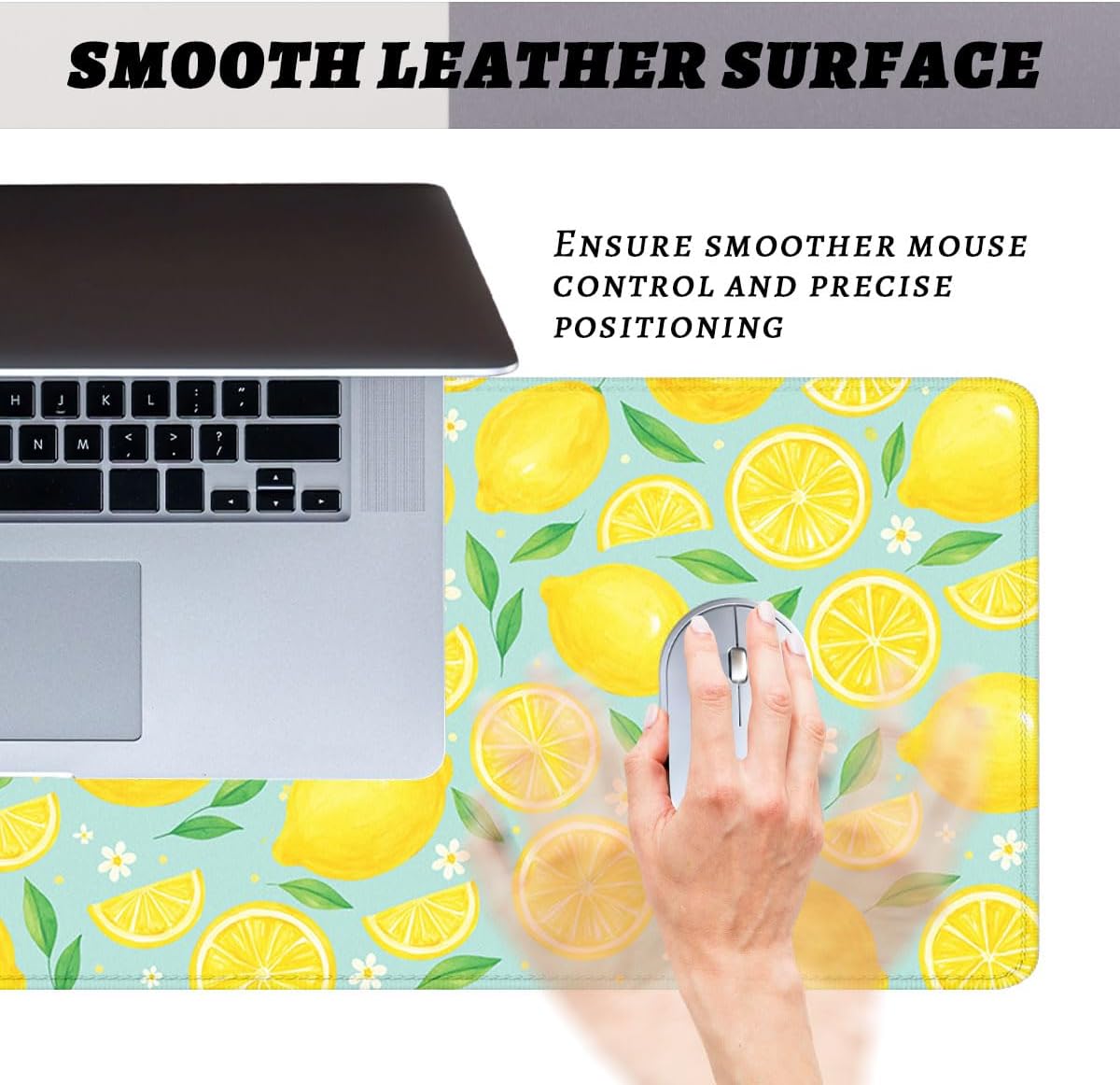 Lemon Desk Pad Mouse Pad Summer Yellow Watercolor Fruit Extended Gaming Mouse Pad Mat with Stitched Edge Non-Slip Base Big Mousepad 31.5"x11.8"