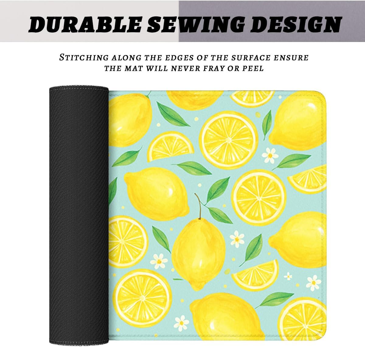 Lemon Desk Pad Mouse Pad Summer Yellow Watercolor Fruit Extended Gaming Mouse Pad Mat with Stitched Edge Non-Slip Base Big Mousepad 31.5"x11.8"