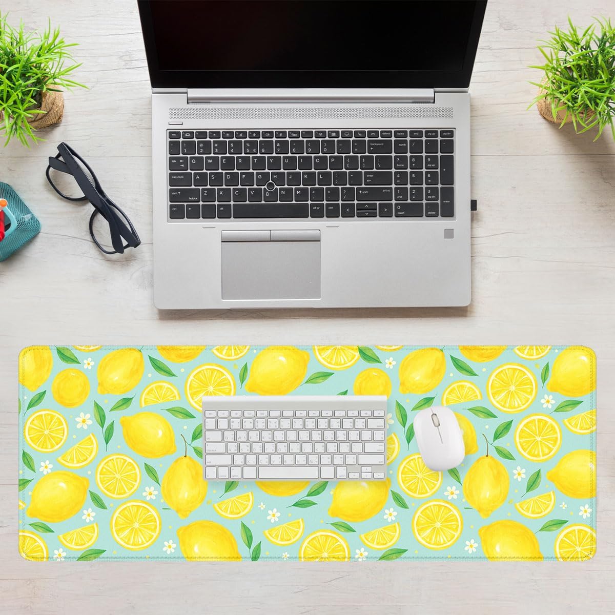 Lemon Desk Pad Mouse Pad Summer Yellow Watercolor Fruit Extended Gaming Mouse Pad Mat with Stitched Edge Non-Slip Base Big Mousepad 31.5"x11.8"