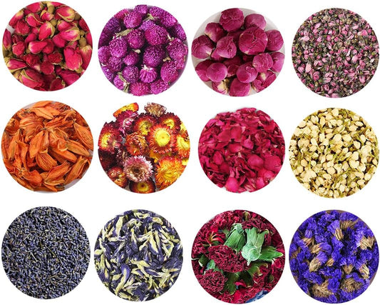 Dry Flowers and Herbs Accessories Decorations Natural Flower 12 Bags Set Dried Flowers for Soap Bath Bombs Making and Dried Flower Crafts