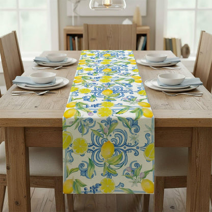 Blue Lemons Flowers Italian Summer Table Runner Dresser Scarves and Runners Short Table Runners Spring Decorations Spring Theme Kitchen Decor for Home Party Decor 70 × 13 inch