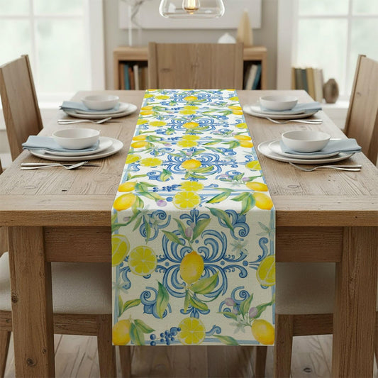 Blue Lemons Flowers Italian Summer Table Runner Dresser Scarves and Runners Short Table Runners Spring Decorations Spring Theme Kitchen Decor for Home Party Decor 70 × 13 inch