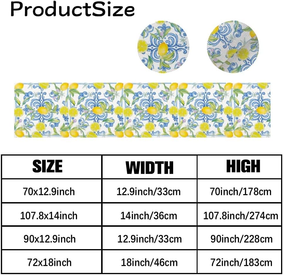 Blue Lemons Flowers Italian Summer Table Runner Dresser Scarves and Runners Short Table Runners Spring Decorations Spring Theme Kitchen Decor for Home Party Decor 70 × 13 inch