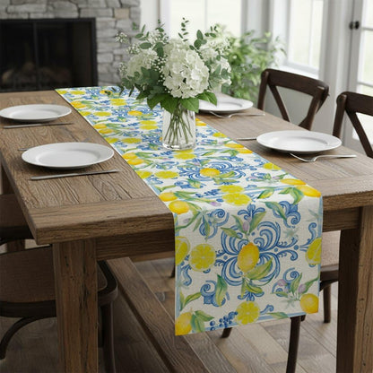 Blue Lemons Flowers Italian Summer Table Runner Dresser Scarves and Runners Short Table Runners Spring Decorations Spring Theme Kitchen Decor for Home Party Decor 70 × 13 inch