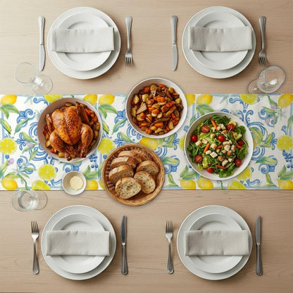 Blue Lemons Flowers Italian Summer Table Runner Dresser Scarves and Runners Short Table Runners Spring Decorations Spring Theme Kitchen Decor for Home Party Decor 70 × 13 inch