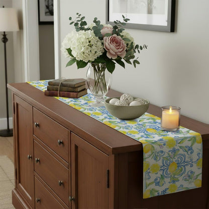 Blue Lemons Flowers Italian Summer Table Runner Dresser Scarves and Runners Short Table Runners Spring Decorations Spring Theme Kitchen Decor for Home Party Decor 70 × 13 inch