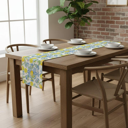 Blue Lemons Flowers Italian Summer Table Runner Dresser Scarves and Runners Short Table Runners Spring Decorations Spring Theme Kitchen Decor for Home Party Decor 70 × 13 inch