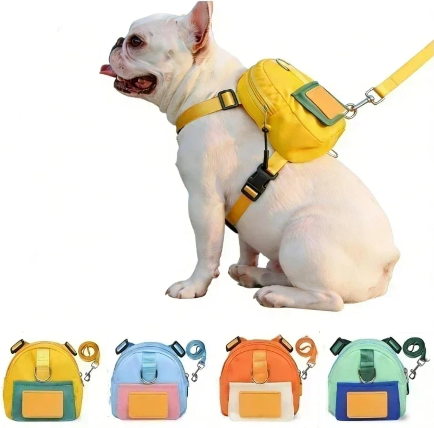 Small Dog Backpack Harness with Leash Summer Breathable Adjustable Pet Puppy Self Carrier Bag Cute Travel Backpack Yellow S
